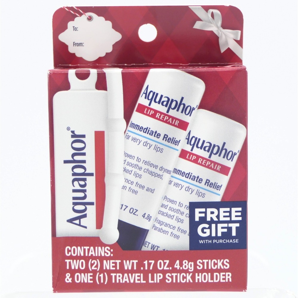 Aquaphor Lip Repair Stick Twin Pack 0.17 oz Ea‎ + Bonus Travel Lip Stick Holder
